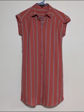 Express Girls Rust Striped Button-Front Shirt Dress